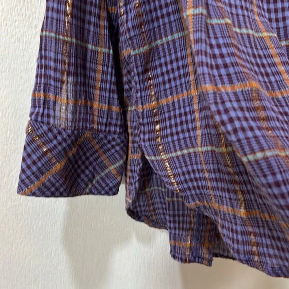 FREE PEOPLE WOMEN BLOUSE LONG SLEEVE PURPLE OVERSIZED SZ SMALL - Picture 5 of 11